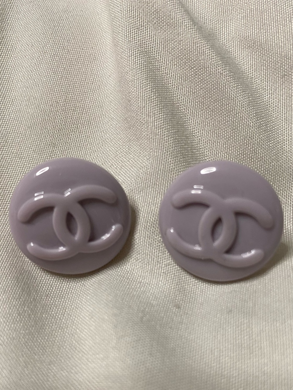 ChaneI Lilac Resin Round Logo Stud Earrings